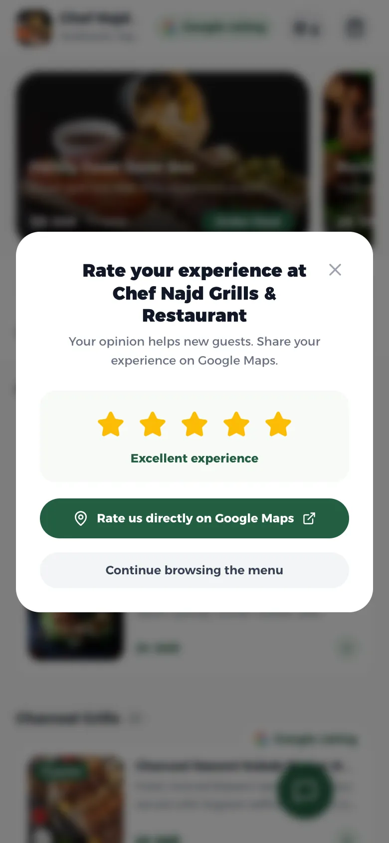 The Google rating screen on the storefront