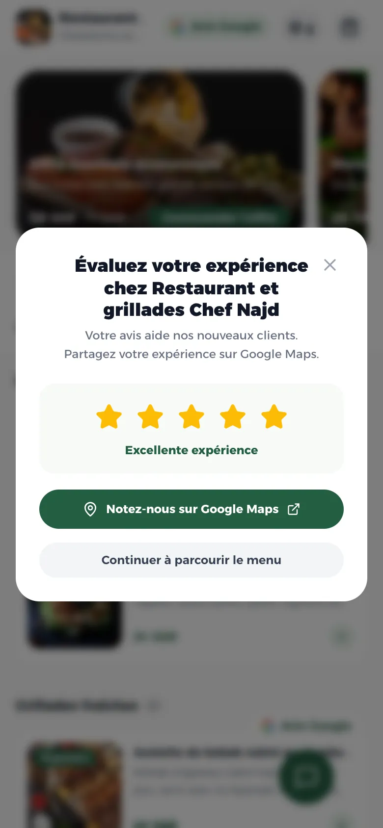 L’écran Avis Google de la vitrine